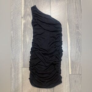 SHEIN Black One-Shoulder Ruched Dress